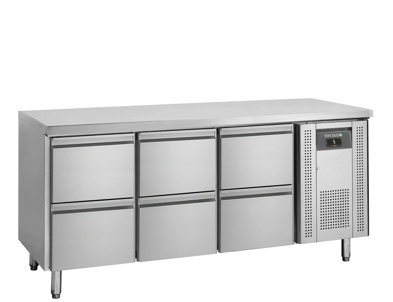 Tefcold kølebord med seks skuffer i rustfrit stål til mise en place i sandwichbar