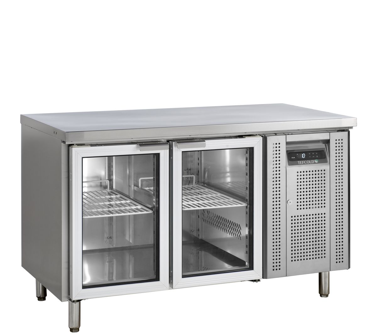 Kølebord CK7210G med glaslåger, så flasker og dåser er synlige uden at åbne bordet