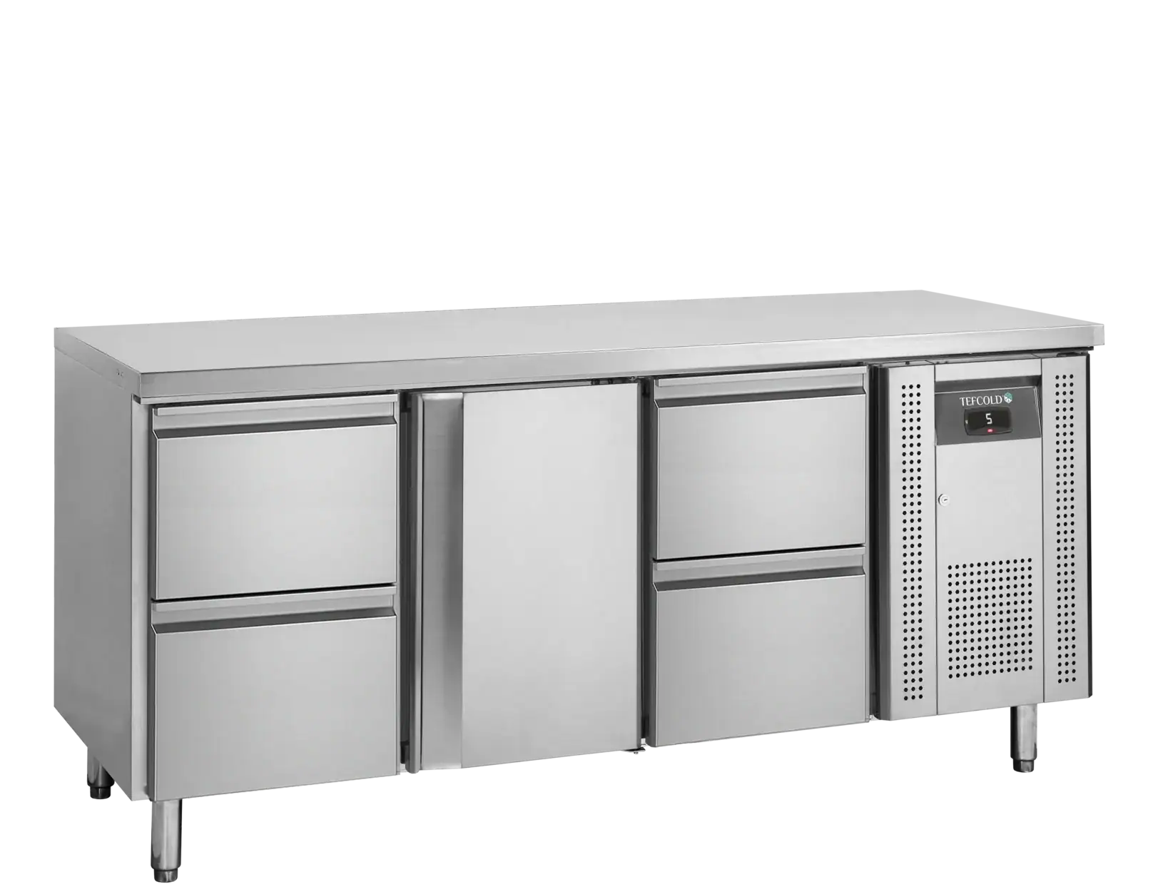 Tefcold kølebord med kombination af skuffer og låge i rustfrit stål